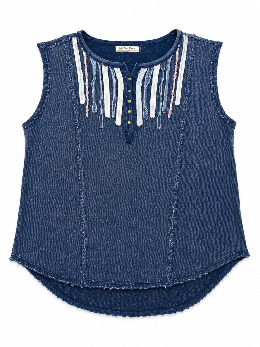 Free People Indigo Sleeveless Fringe Henley Tank